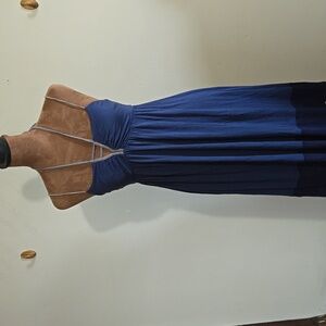 DR13 silence + noise Navy Blue Mini Dress Sz Md 2 Toned Strappy Halter Stretch